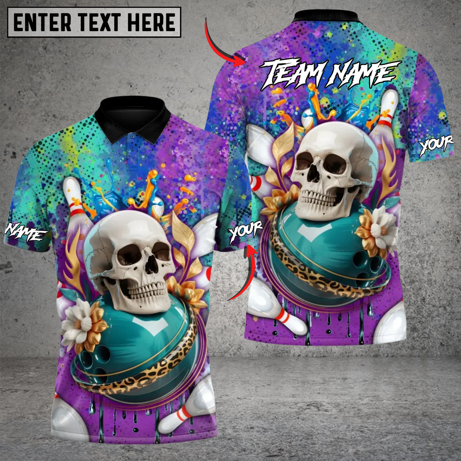 Blisscorners Bowling Skull Splash Strike Multicolor Customized Name Team Name 3D Shirts