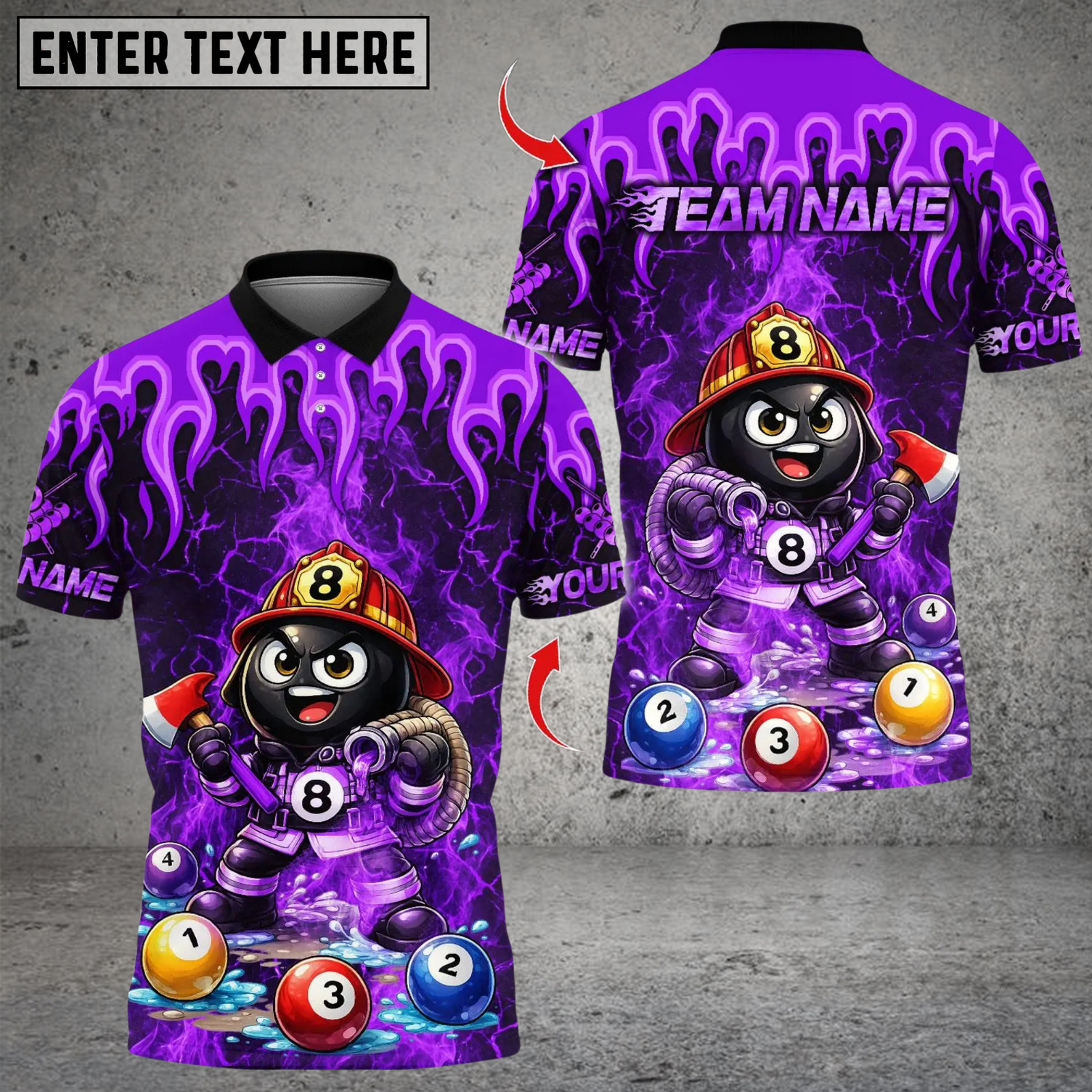 Blisscorners Billiards Firefighter Billiard Flame Multicolor Customized Name, Team Name 3D Shirt