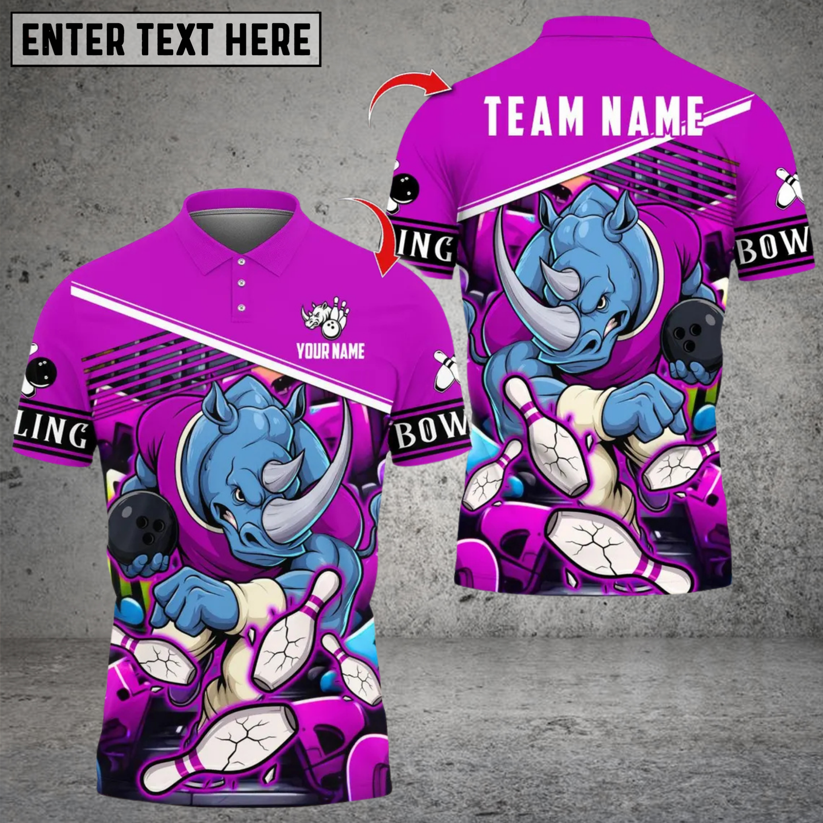 Blisscorners Bowling Rhino Power Multicolor Customized Name, Team Name 3D Shirts