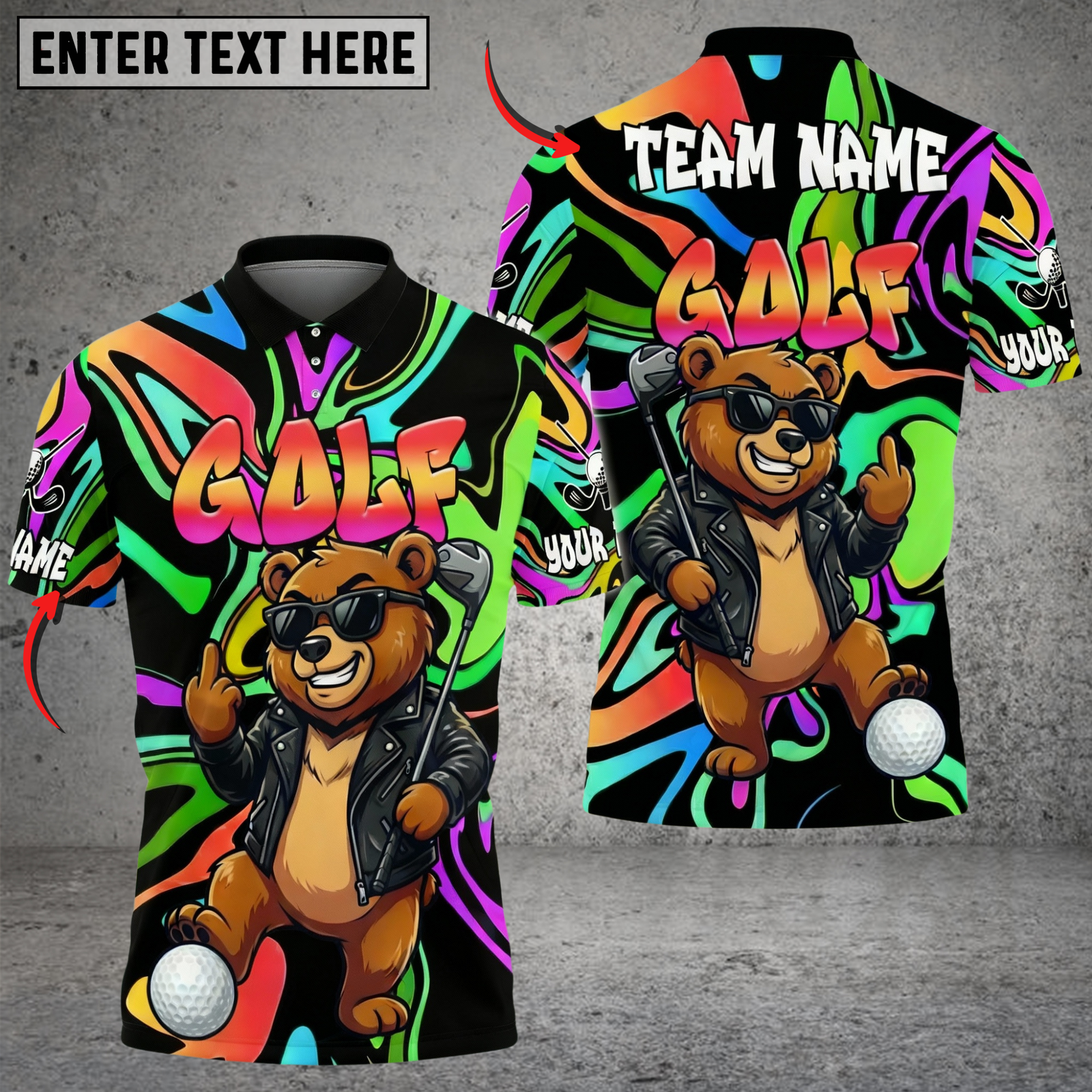 Blisscorners Cool Bear Golf Polo Shirt, Customized Name & Team Name 3D Shirts (4 Colors)