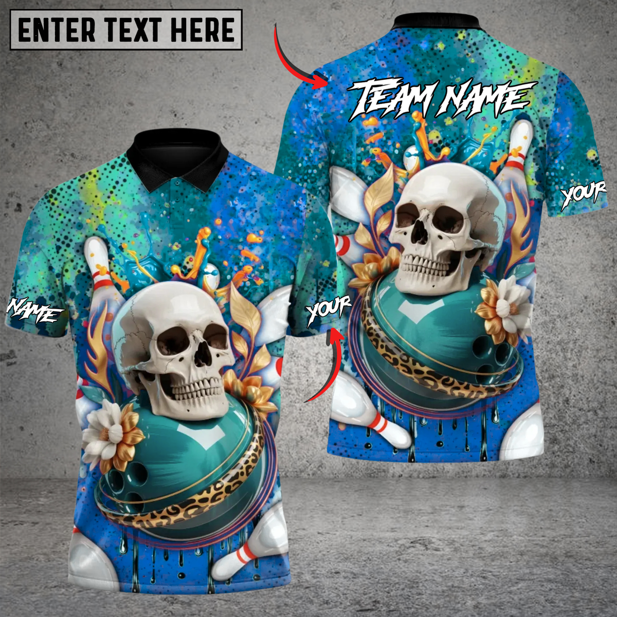 Blisscorners Bowling Skull Splash Strike Multicolor Customized Name Team Name 3D Shirts