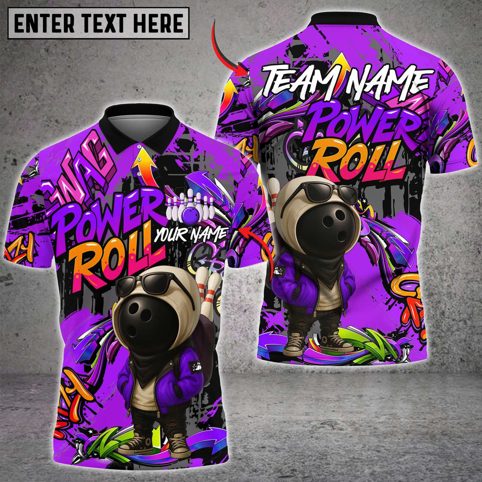 Blisscorners Bowling Graffiti Ball Character Power Roll Multicolor Customized Name, Team Name 3D Shirts