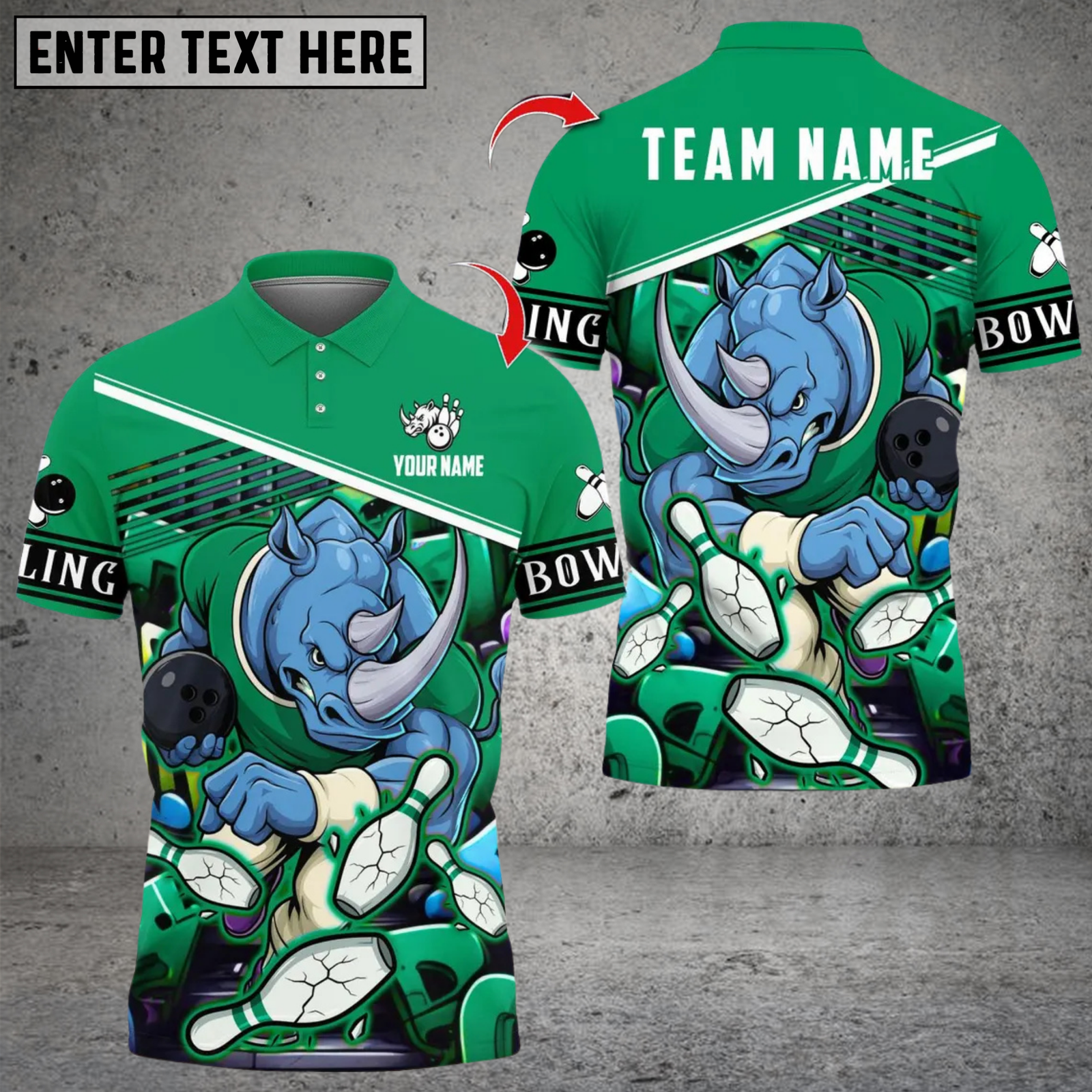 Blisscorners Bowling Rhino Power Multicolor Customized Name, Team Name 3D Shirts