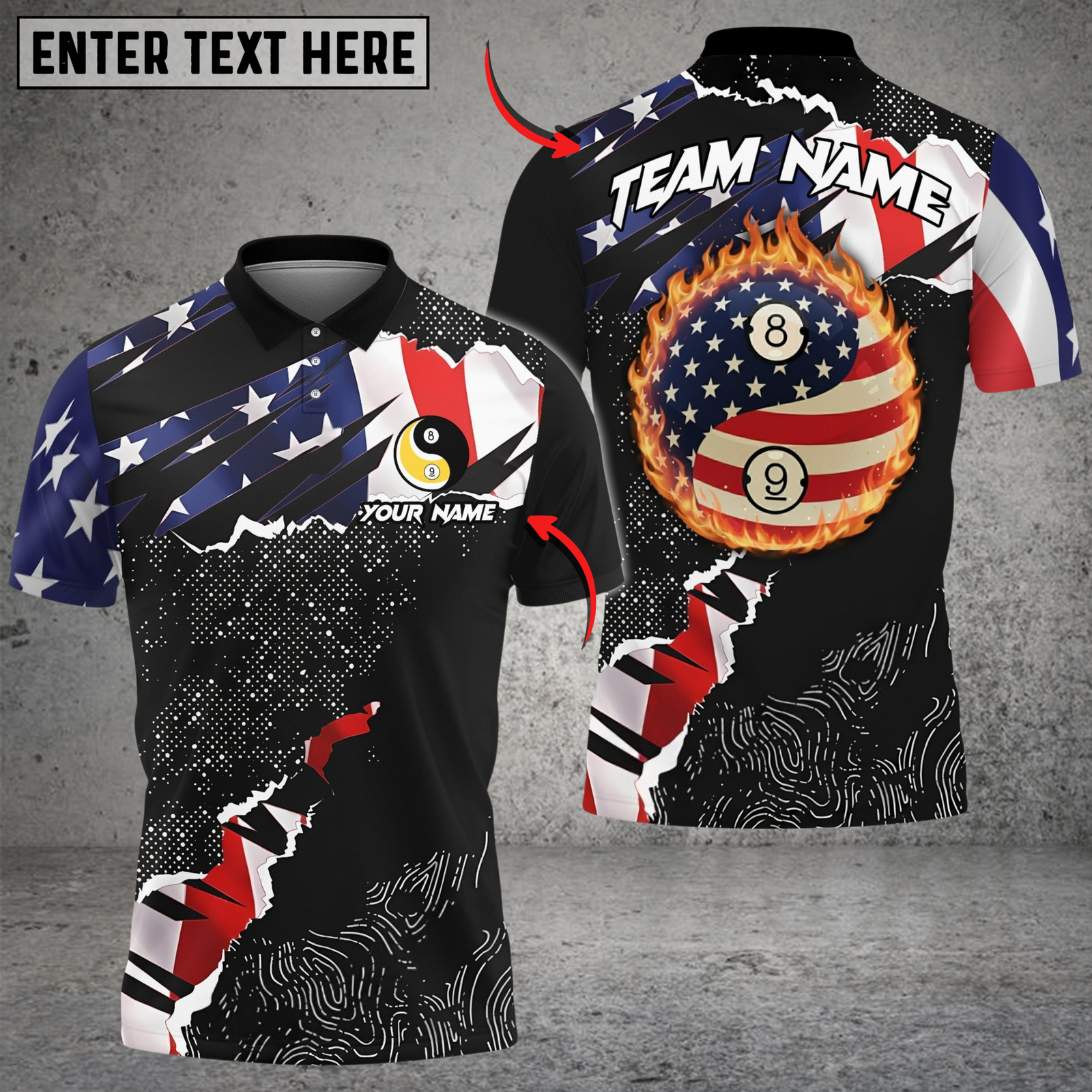 Blisscorners Billiards 8&9 Ball Yinyang Ripped American Flag Personalized Shirt