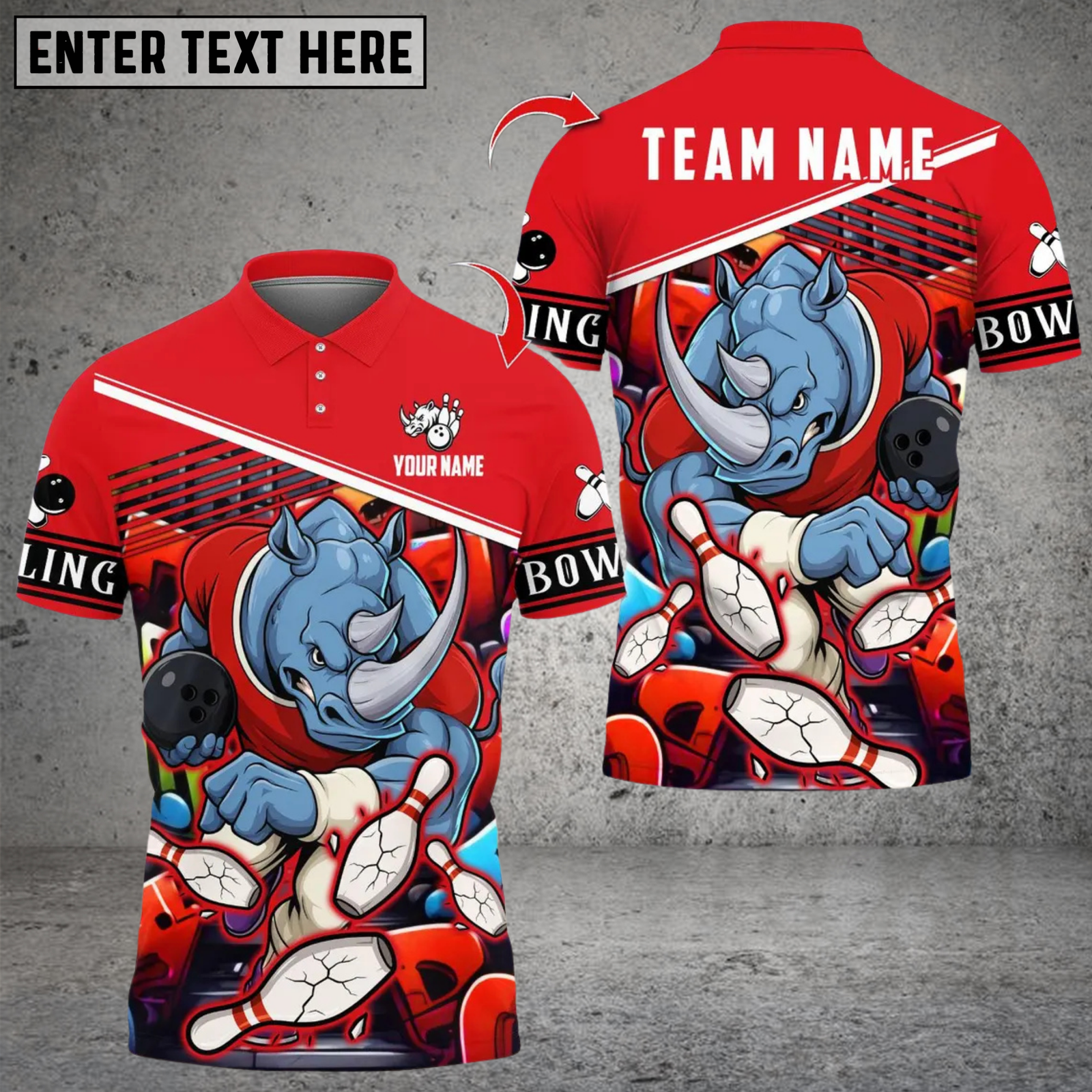 Blisscorners Bowling Rhino Power Multicolor Customized Name, Team Name 3D Shirts