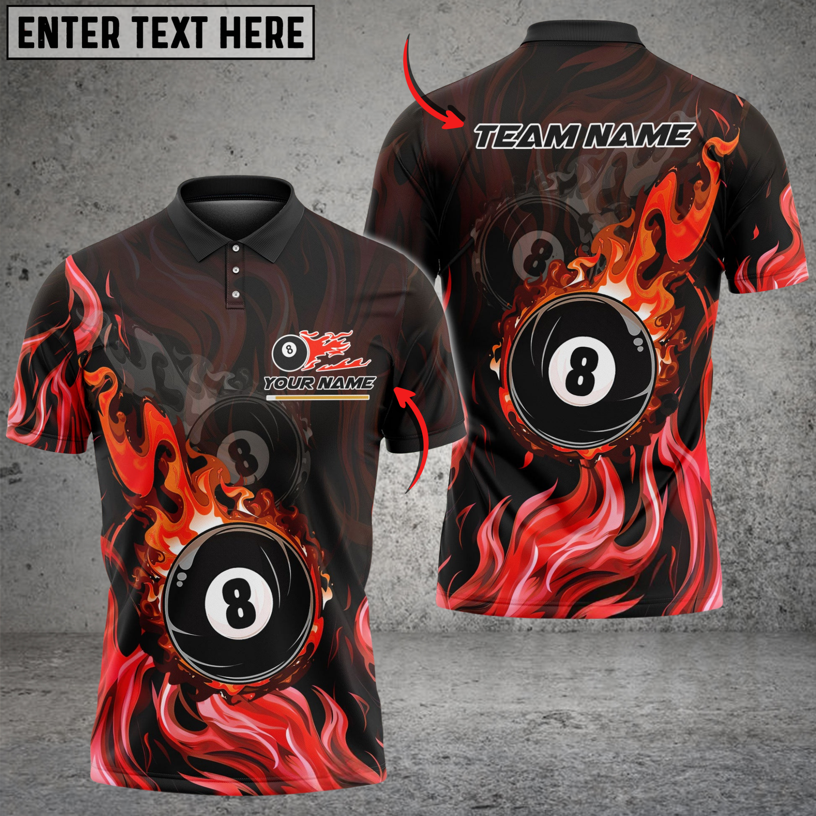 Blisscorners Billiards 8 Ball Double Fire Multicolor Customized Name, Team Name 3D Shirt