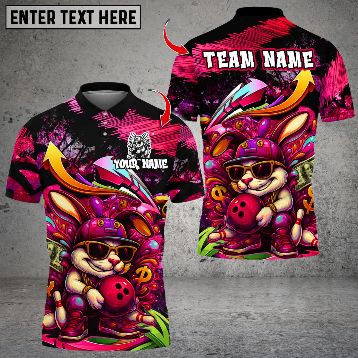 Blisscorners Bowling Rich Gangster Urban Rabbit Multicolor Customized Name, Team Name 3D Shirts