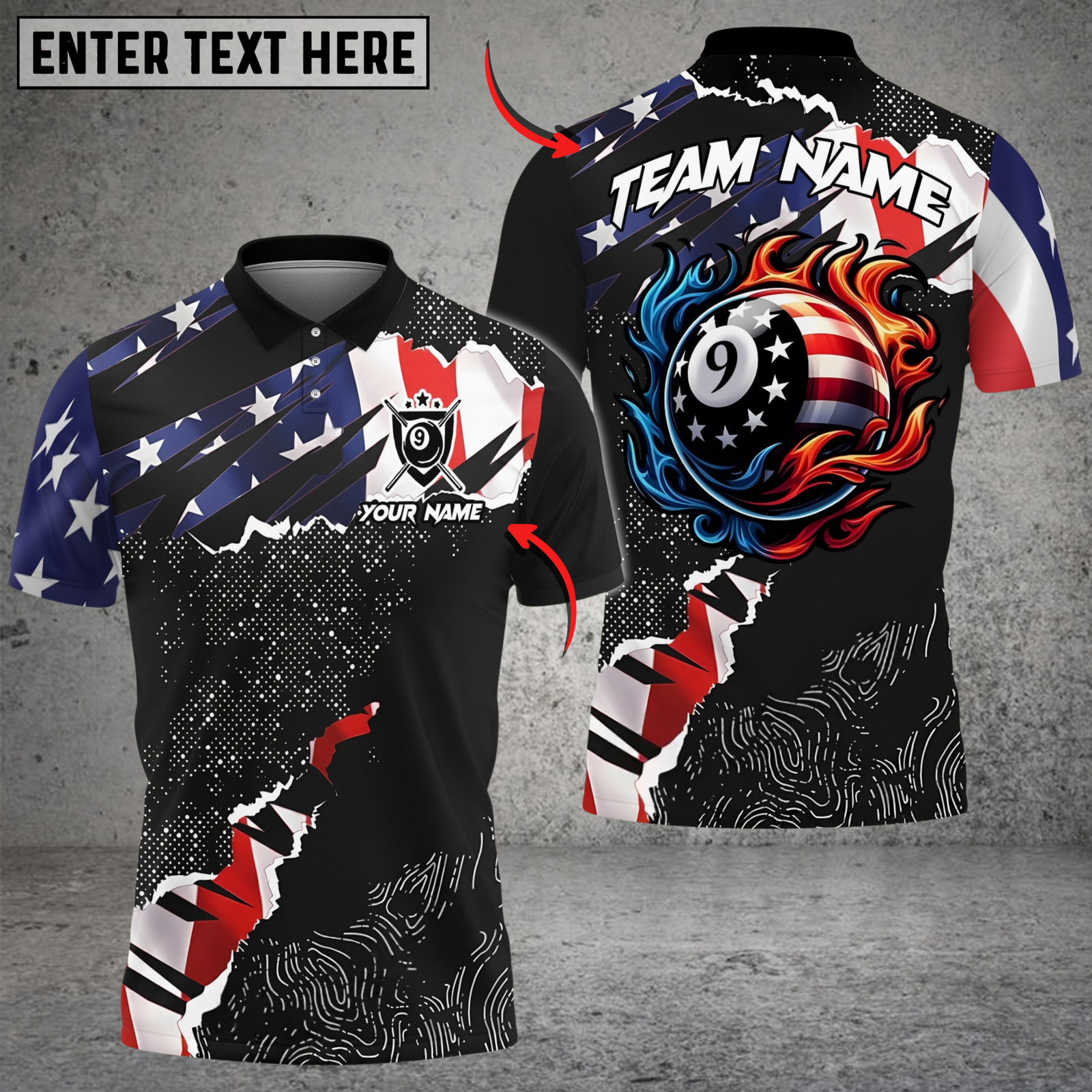 Blisscorners Billiards 9 Ball Ripped American Flag Personalized Shirt
