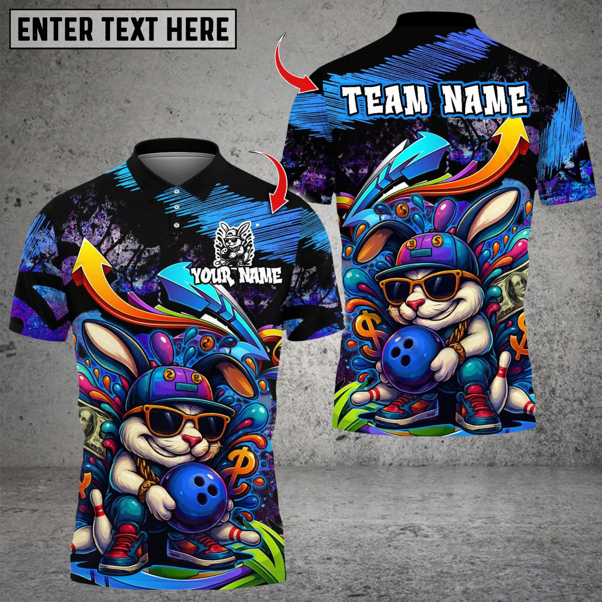 Blisscorners Bowling Rich Gangster Urban Rabbit Multicolor Customized Name, Team Name 3D Shirts