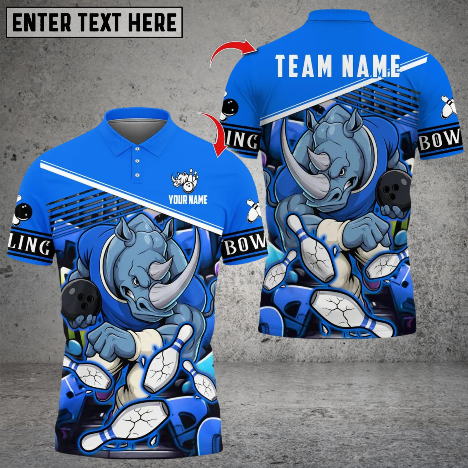 Blisscorners Bowling Rhino Power Multicolor Customized Name, Team Name 3D Shirts