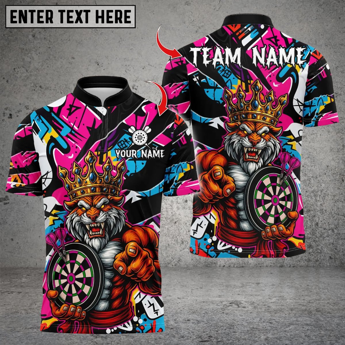 Blisscorners Personalized Name Dart Polo Shirt, Muscle Lion King With Dartboard Design ,Custom Team Shirt for Men, Gift for Darts Players