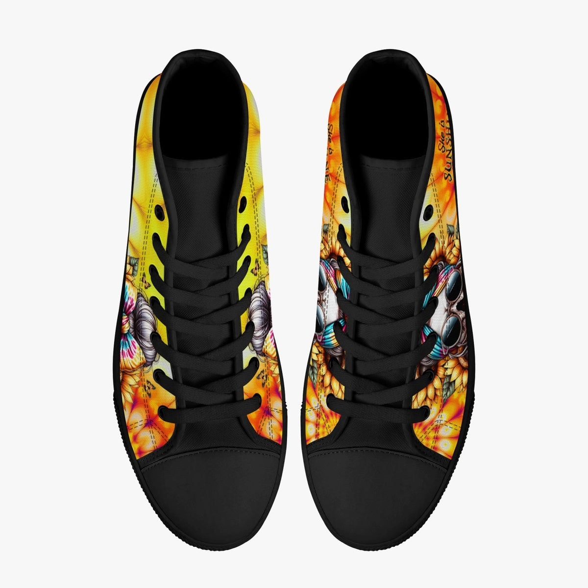 BLISSCORNERS SHE IS SUNSHINE SKULL TIE DYE HIGH TOP CANVAS SHOES