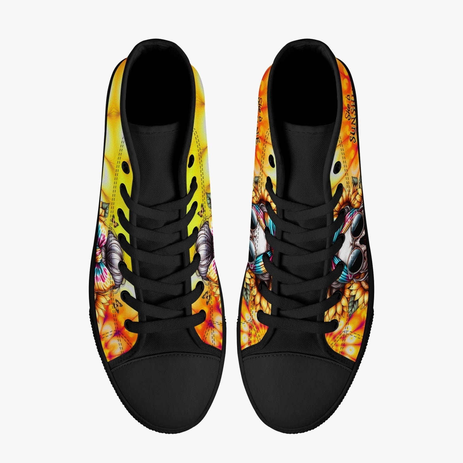 BLISSCORNERS SHE IS SUNSHINE SKULL TIE DYE HIGH TOP CANVAS SHOES