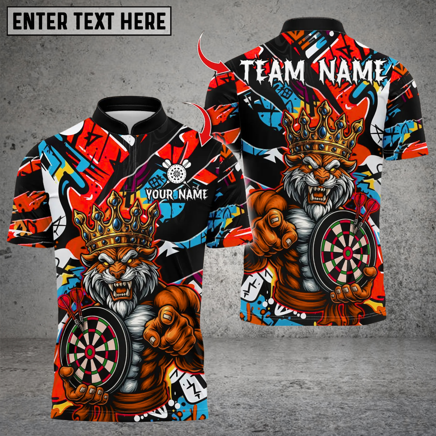 Blisscorners Personalized Name Dart Polo Shirt, Muscle Lion King With Dartboard Design ,Custom Team Shirt for Men, Gift for Darts Players