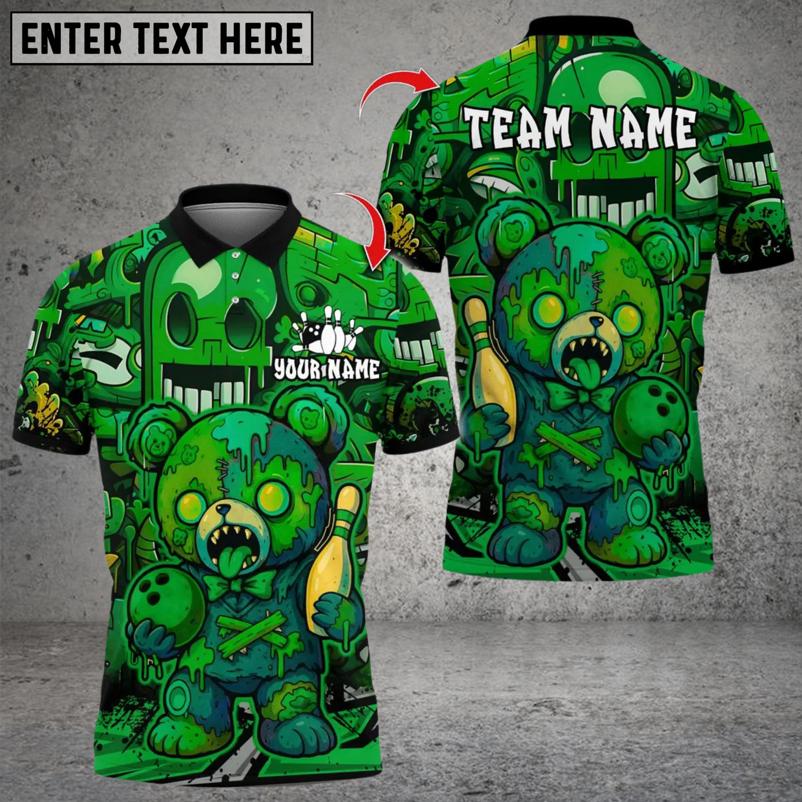 Blisscorners Zombie Teddy Bowling Multicolor Customized Name, Team Name 3D Shirts