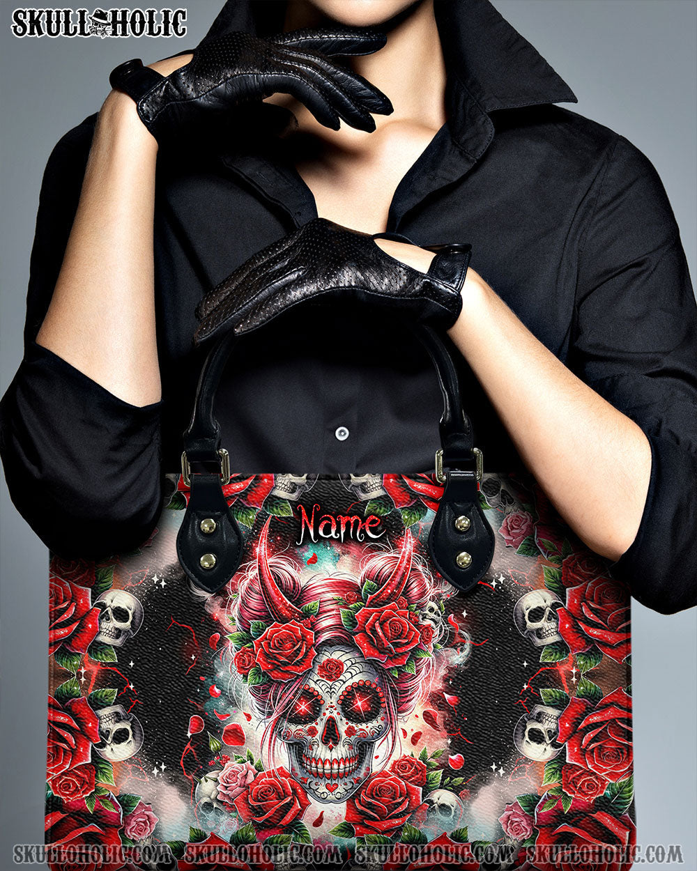 BLISSCORNERS SKULL ROSES LEATHER HANDBAG