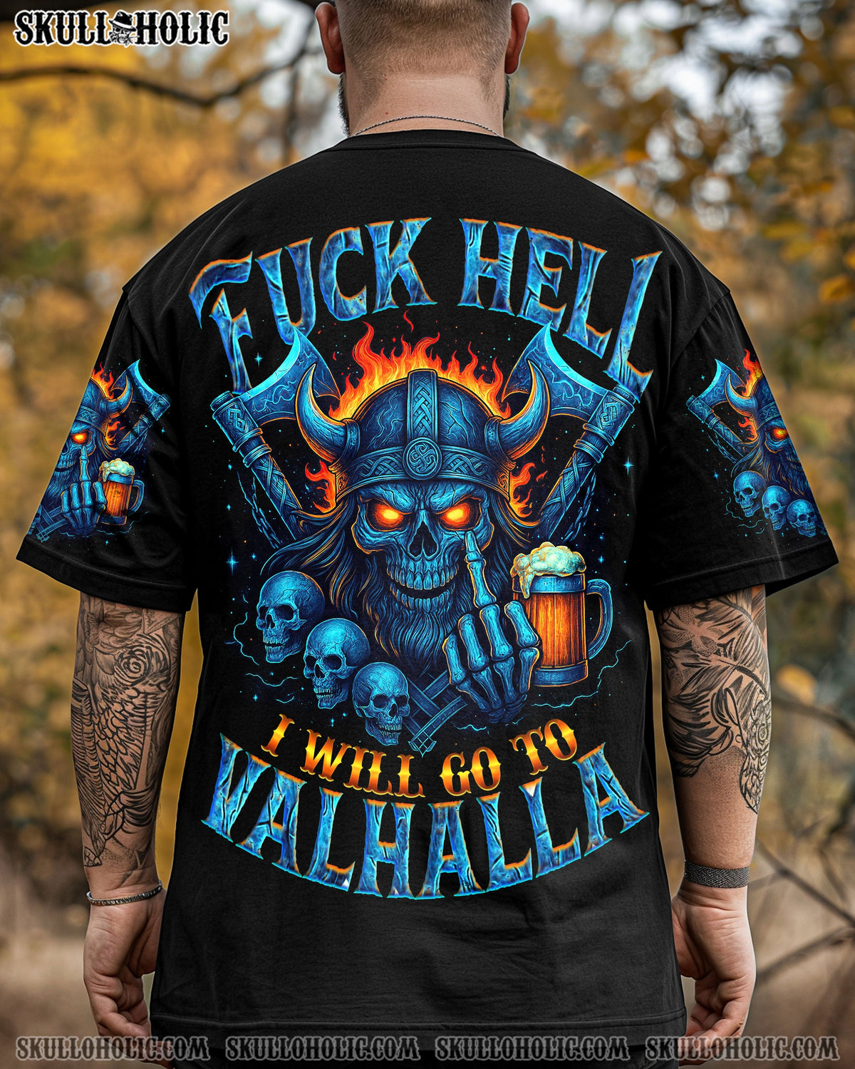 BLISSCORNERS I WILL GO TO VALHALLA VIKING SKULL ALL OVER PRINT