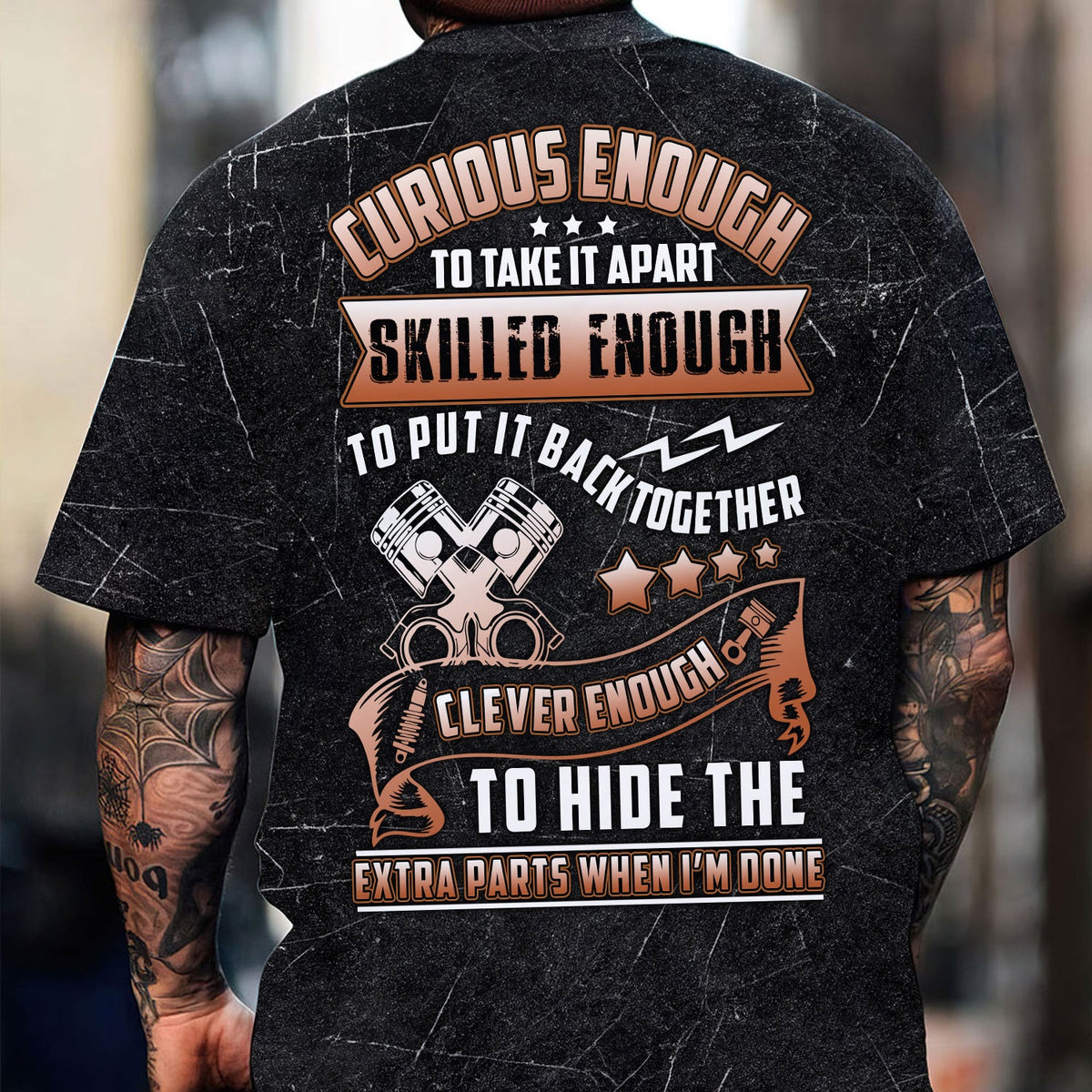 Blisscorners Funny Mechanic T Shirt Curious Enough Skilled Enough Clever Enough Auto Repair Garage Workwear Tee Car Repair Piston Wrench Shirt Gift For Men Dad