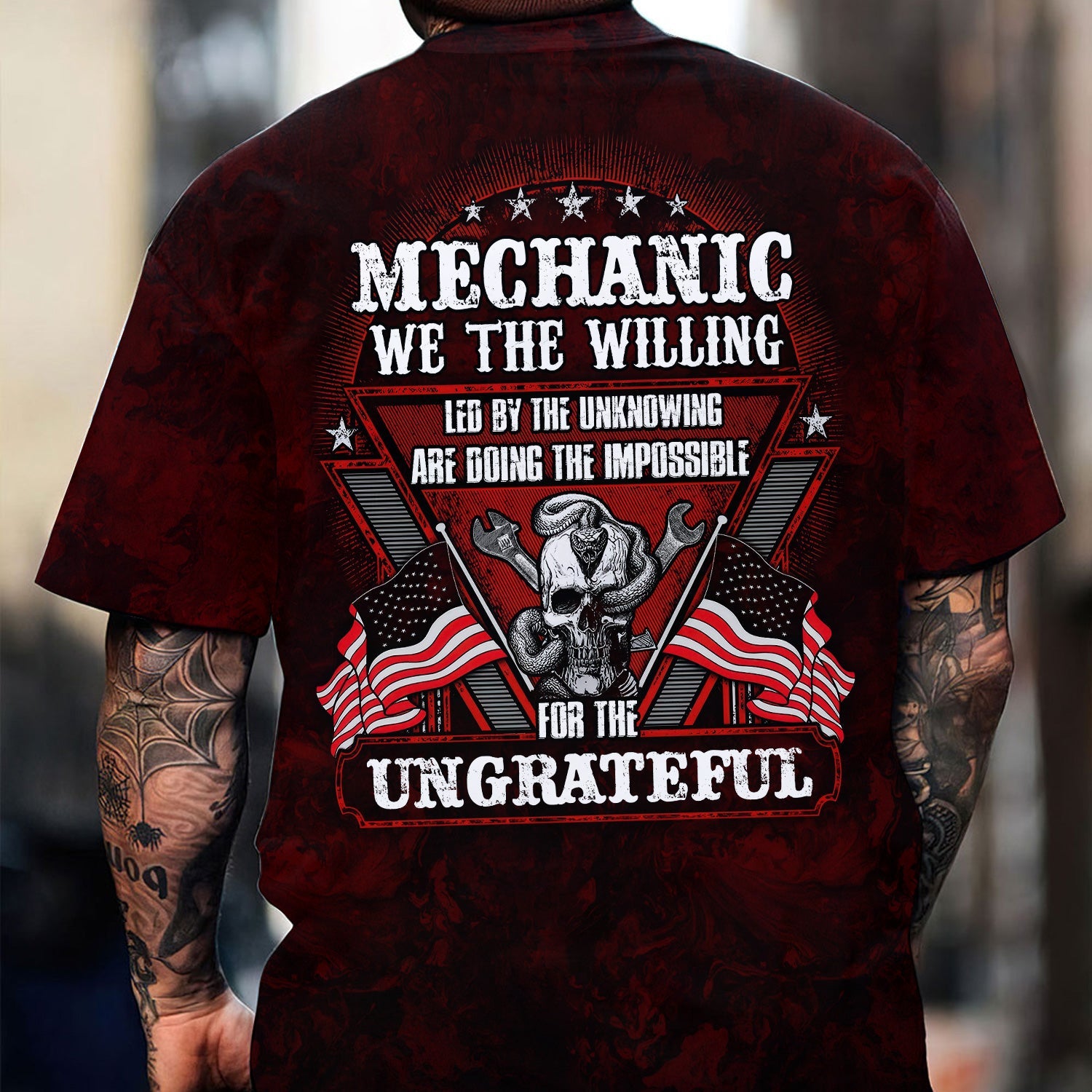Blisscorners Mechanic Shirt Doing The Impossible For The Ungrateful Skull Wrench Patriotic American Flag Auto Repair Garage Workwear Gift