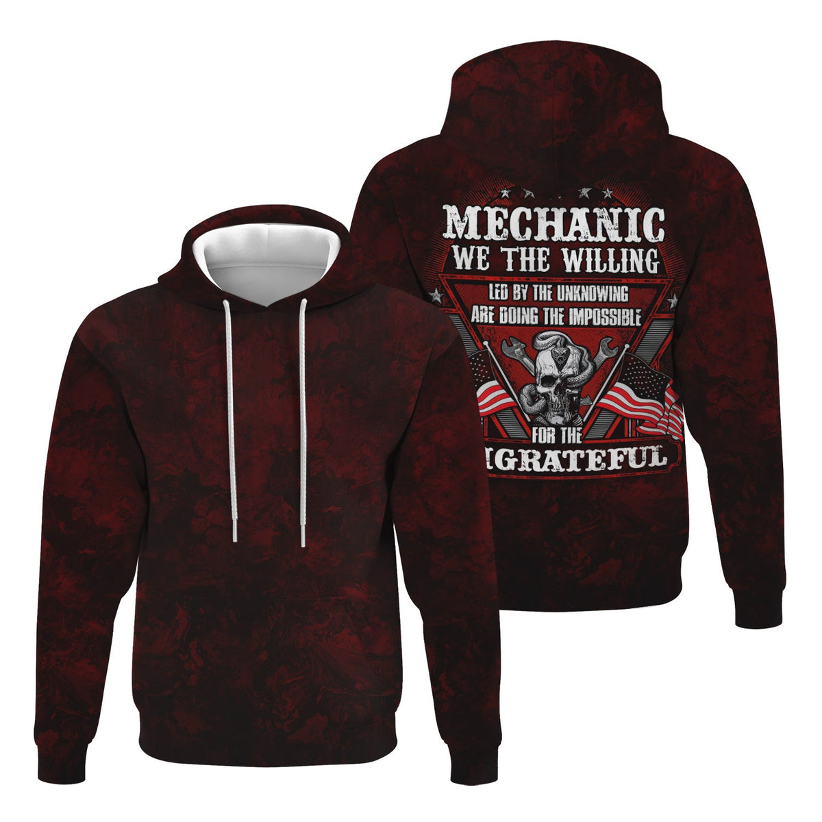 Blisscorners Mechanic Shirt Doing The Impossible For The Ungrateful Skull Wrench Patriotic American Flag Auto Repair Garage Workwear Gift