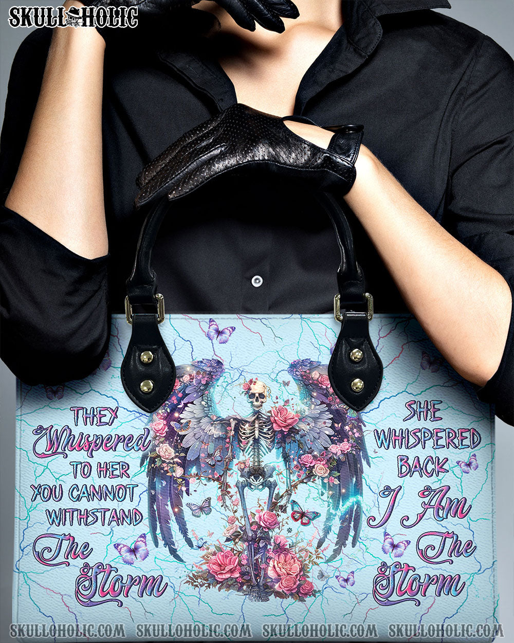 BLISSCORNERS I AM THE STORM SKELETON WINGS LEATHER HANDBAG