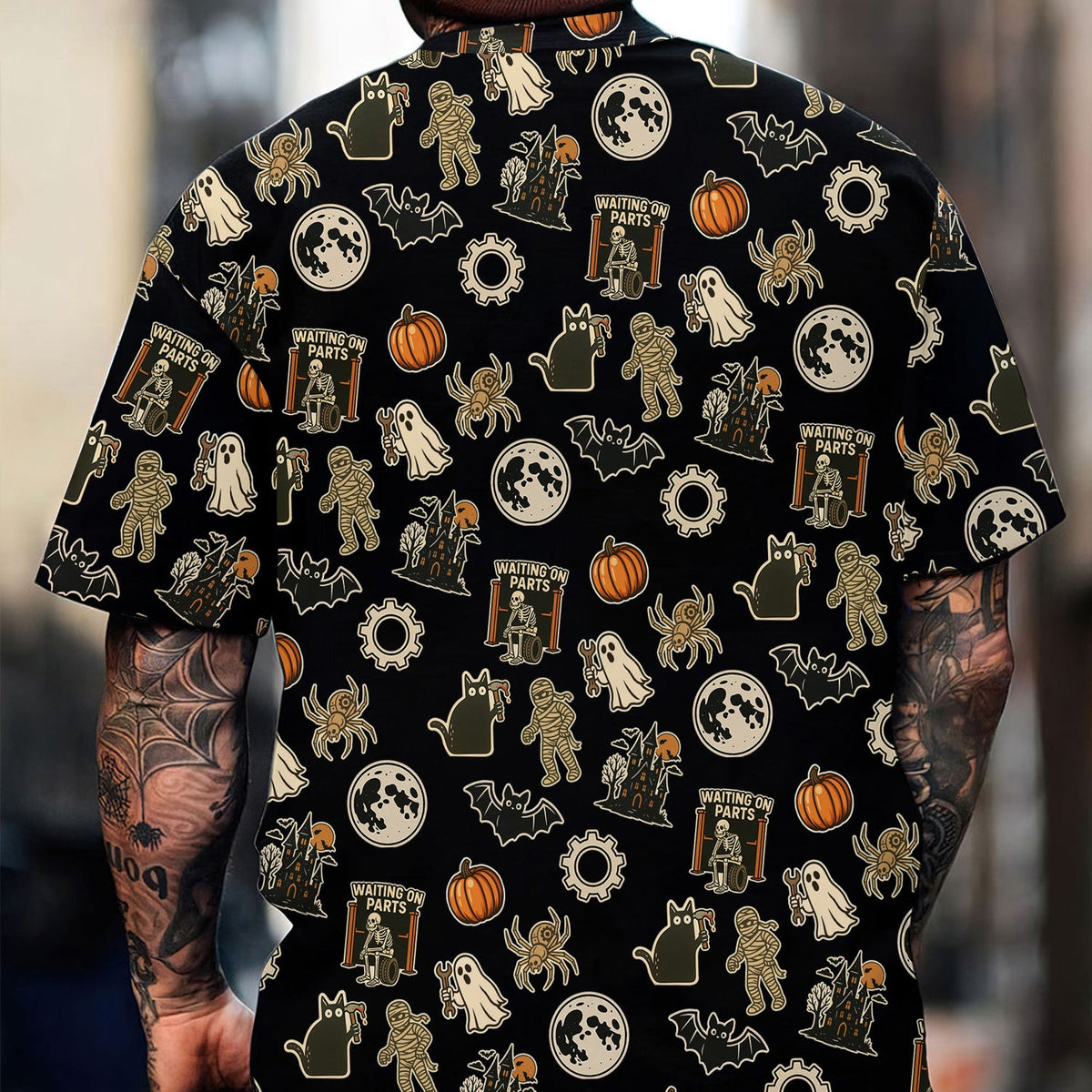Blisscorners Funny Halloween Mechanic T Shirt, Spooky Pumpkin Ghost Mummy Spider Bat Moon Costume Tee Funny Scary Shirt for Mechanic