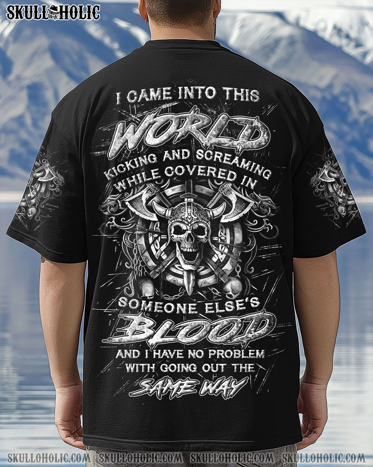 BLISSCORNERS I CAME INTO THIS WORLD VIKING SKULL ALL OVER PRINT