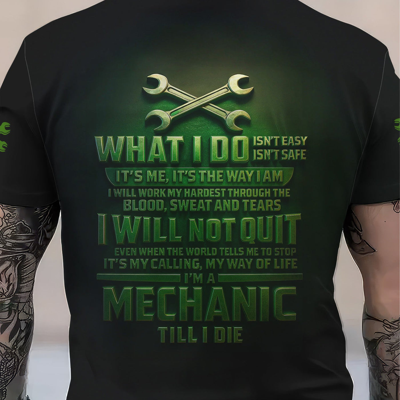 Blisscorners Personalized Mechanic Shirt, I Will Not Quit I'm A Mechanic Till I Die, Zombie and Wrenches Design, Gift For Men