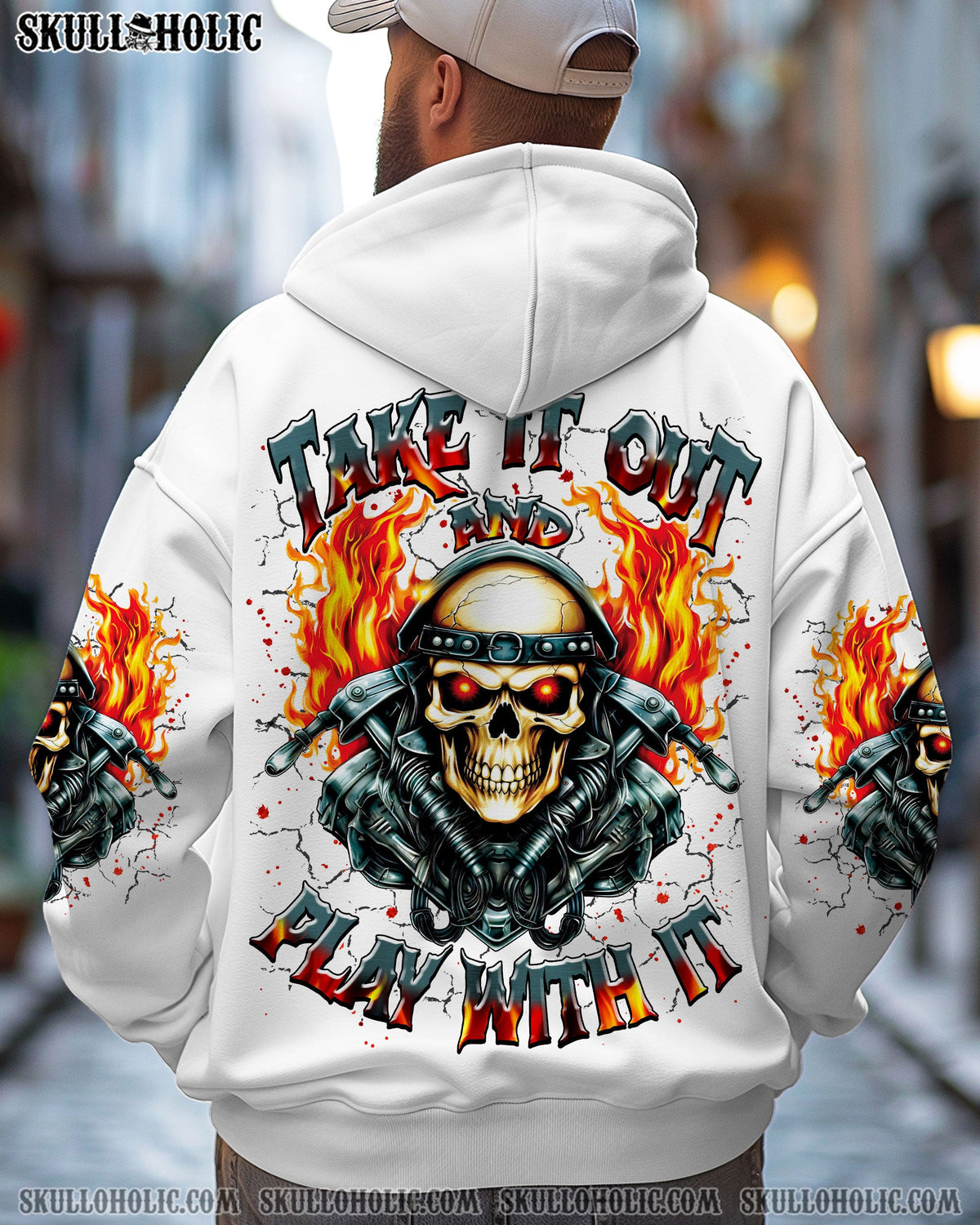 BLISSCORNERS TAKE IT OUT AND PLAY WITH IT BIKER SKULL ALL OVER PRINT