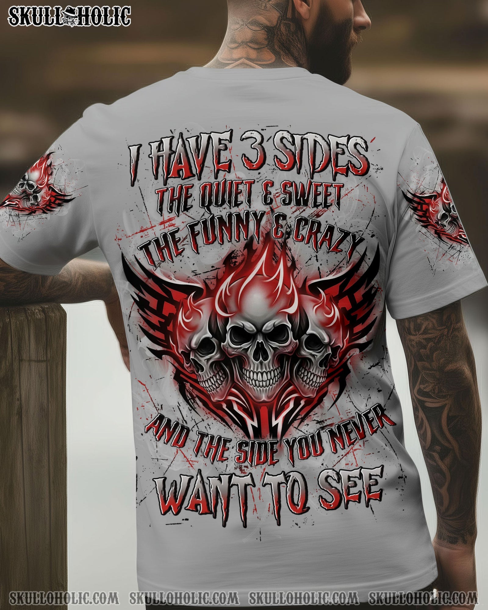 BLISSCORNERS I HAVE 3 SIDES 3 FIRE SKULLS ALL OVER PRINT