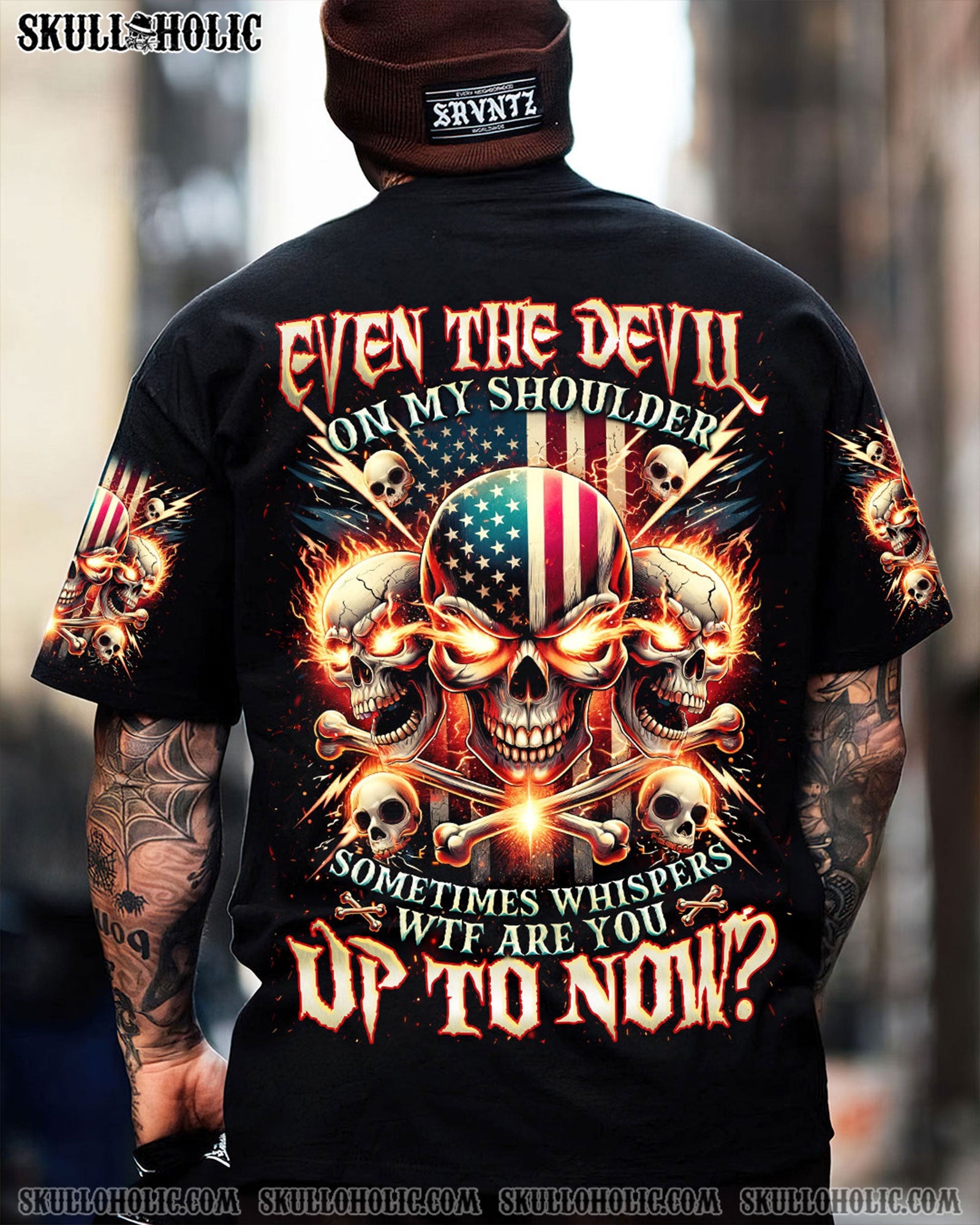 BLISSCORNERS EVEN THE DEVIL ON MY SHOULDER SKULL ALL OVER PRINT