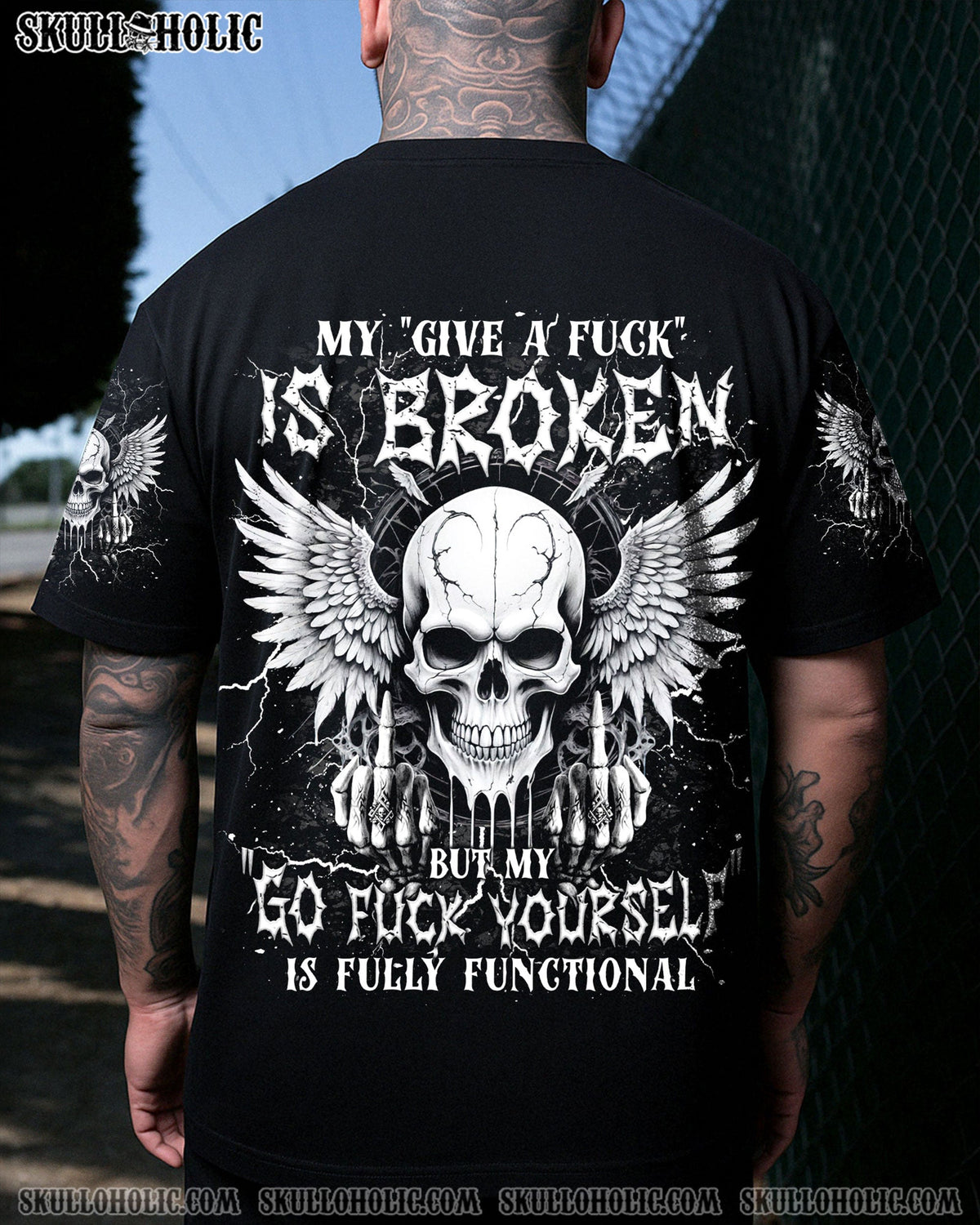 BLISSCORNERS MY GIVE A F IS BROKEN SKULL WINGS ALL OVER PRINT