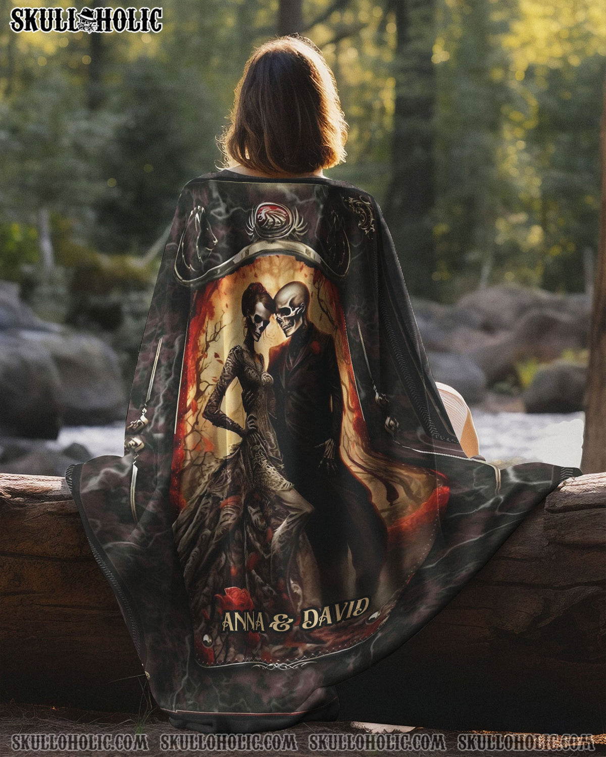 BLISSCORNERS PERSONALIZED SKULL COUPLE FLEECE BLANKET