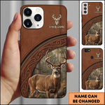 Blisscorners Artist Hunting Deer Zipper Leather Brown Forest Ornate Pattern Personalized Name Phone Case