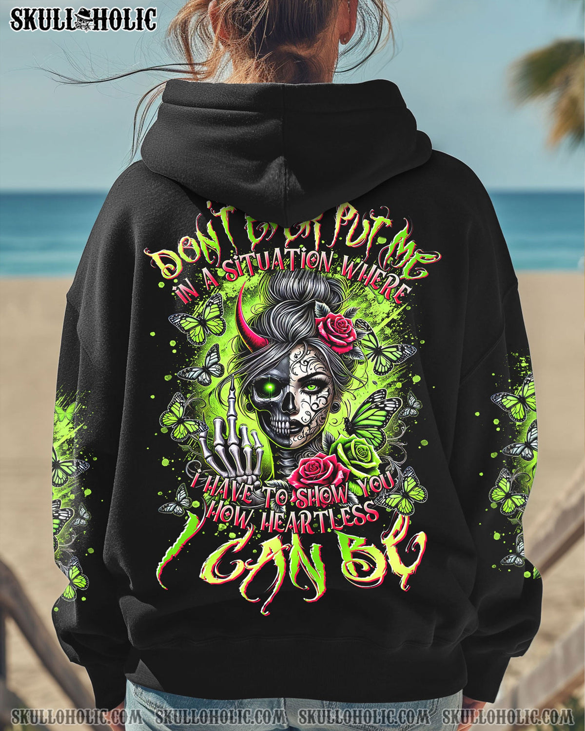 BLISSCORNERS HOW HEARTLESS I CAN BE TATTOO SKULL MESSY BUN TIE DYE  ALL OVER PRINT