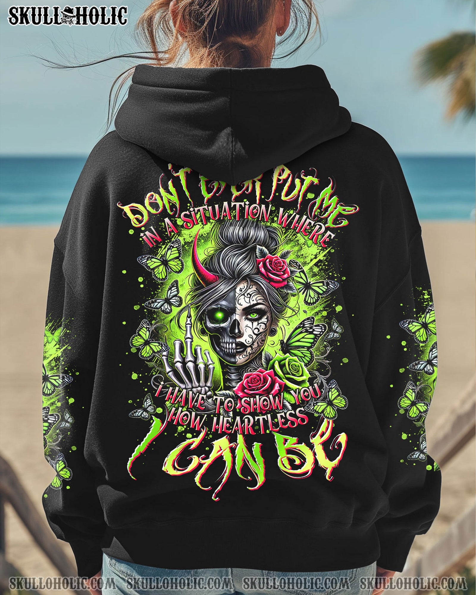 BLISSCORNERS HOW HEARTLESS I CAN BE TATTOO SKULL MESSY BUN TIE DYE  ALL OVER PRINT