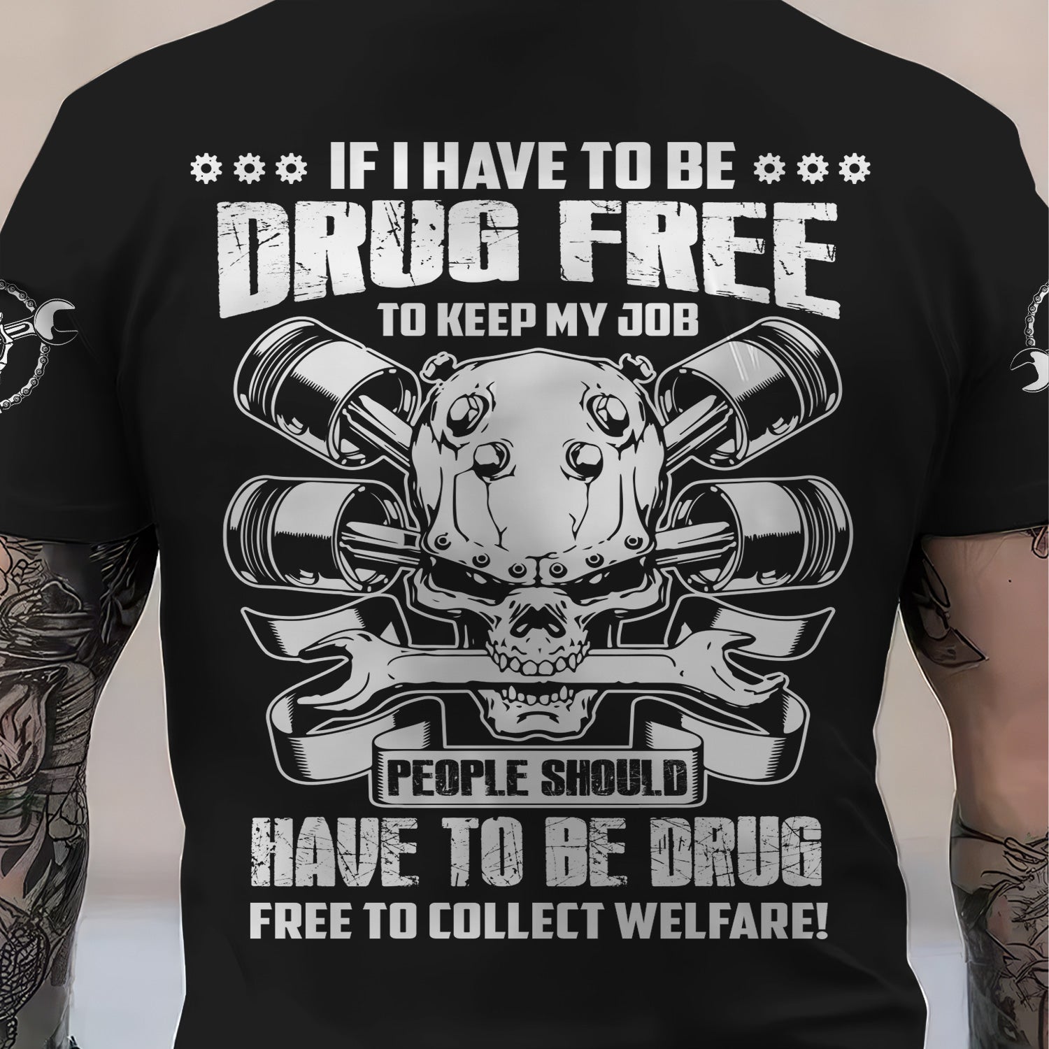 Blisscorners Funny Mechanic Shirt If I Have To Be Drug Free To Kep My Job Skull Wrench Black Hoodie