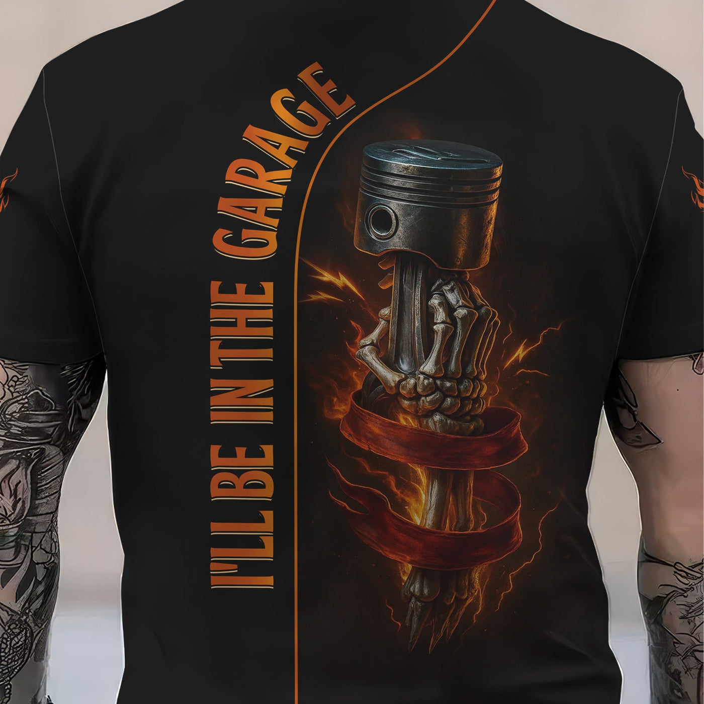 Blisscorners Personalized Mechanic Shirt, I'll Be In The Garage, Skull Hand Holding Piston Design, Gift For Men