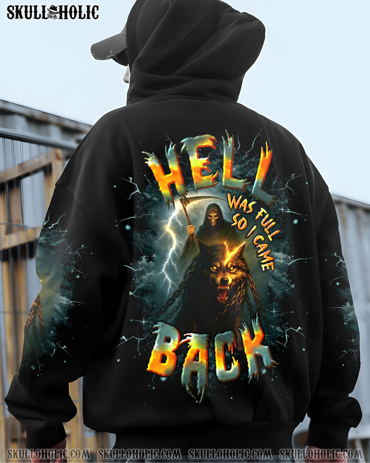 BLISSCORNERS HELL WAS FULL SO I CAME BACK WOLF REAPER SKULL ALL OVER PRINT