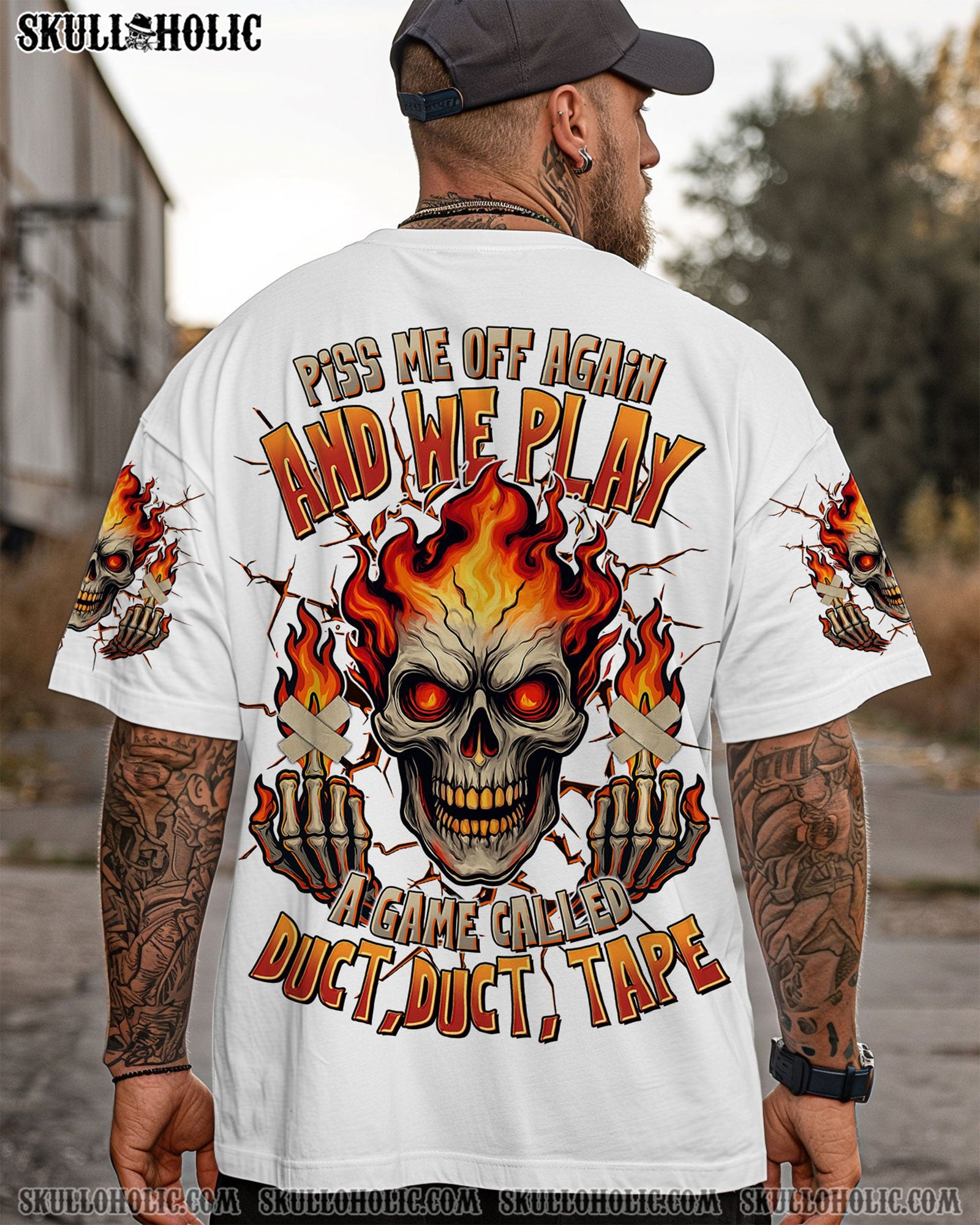 BLISSCORNERS PISS ME OFF AGAIN FIRE SKULL ALL OVER PRINT