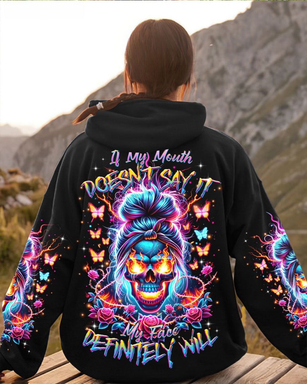 BLISSCORNERS TAKE THIS WITH YOU MESSY BUN SKULL ALL OVER PRINT