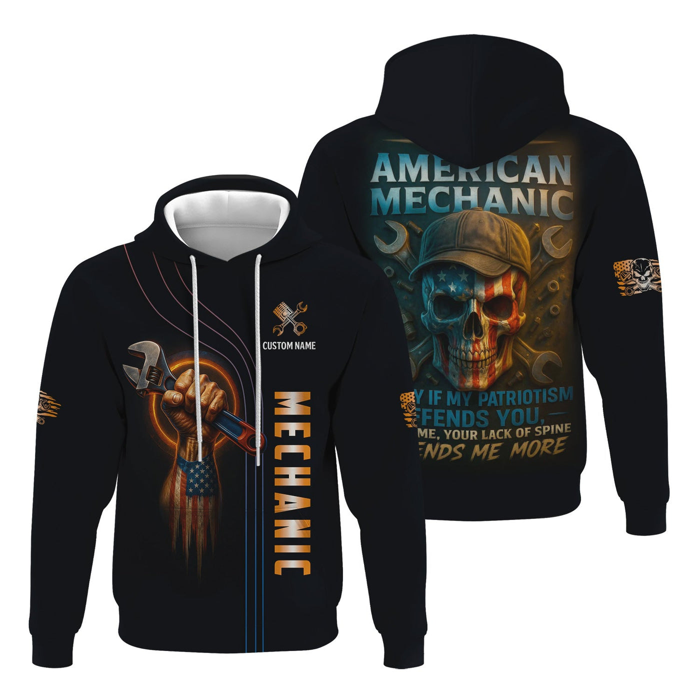 Blisscorners Personalized Mechanic Shirt, I'm An American Mechanic, USA Flag Skull Design, Gift For Men