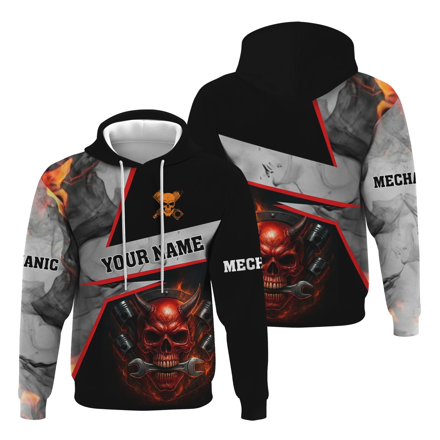 Blisscorners Custom Name Funny Mechanic Shirt Vintage Devil With Wrench Printed Mechanic T Shirt