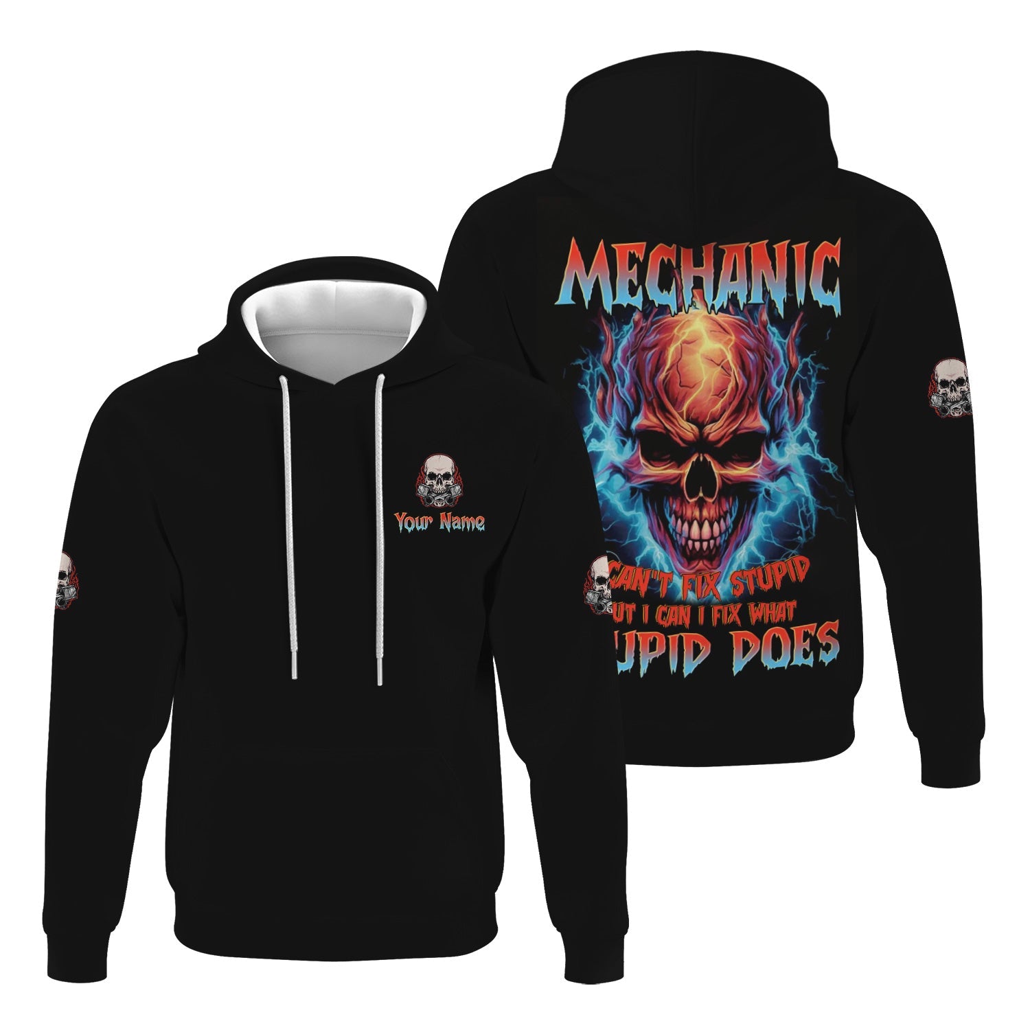 Blisscorners Custom Name Skull Mechanic Shirt I'm A Mechanic Printed Jacket Hoodie All Over Print