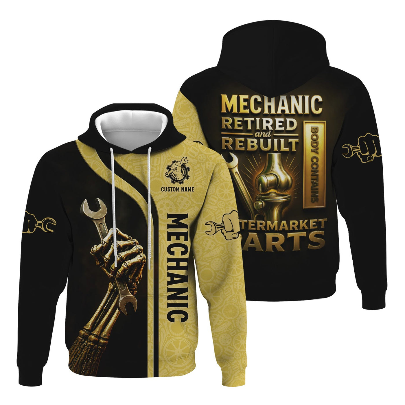 Blisscorners Personalized T-Shirt Mechanic Retired And Rebuilt Body Contains Aftermarket Parts Bony Hand Design Shirt