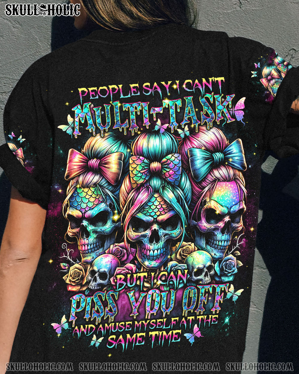 BLISSCORNERS A MOUTH I CAN'T CONTROL SKULL MESSY BUN ROSE ALL OVER PRINT