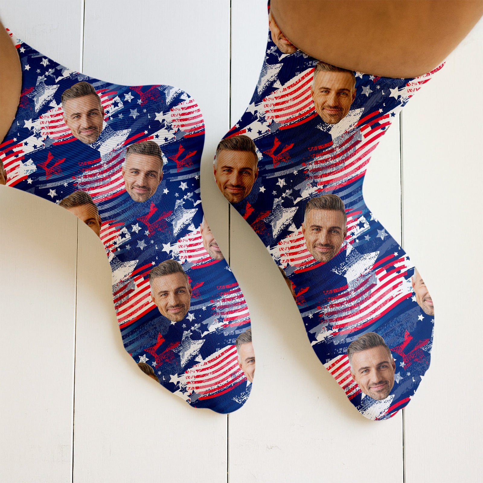 Blisscorners Custom Face Socks, Fun Socks For Men, Socks American Flag, Fourth Of July Gifts, Dad Golf GiftLM2611