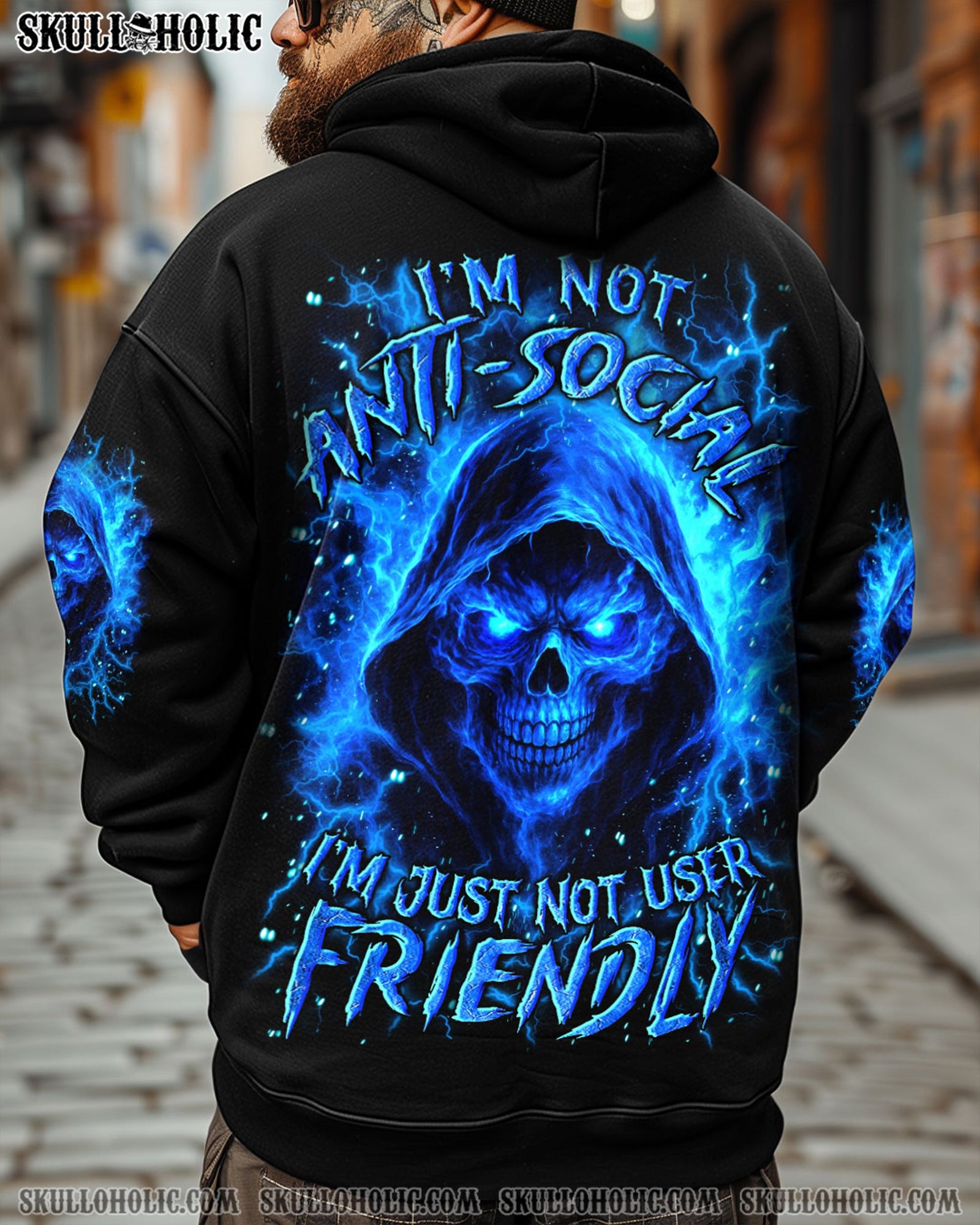 BLISSCORNERS I'M NOT ANTI-SOCIAL MAD REAPER SKULL ALL OVER PRINT