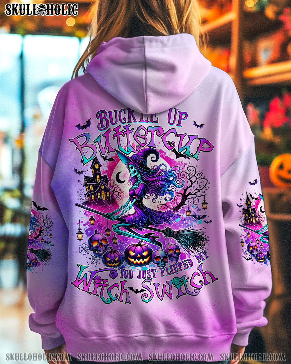 BLISSCORNERS BUCKLE UP BUTTERCUP YOU JUST FLIPPED MY WITCH SWITCH HALLOWEEN ALL OVER PRINT