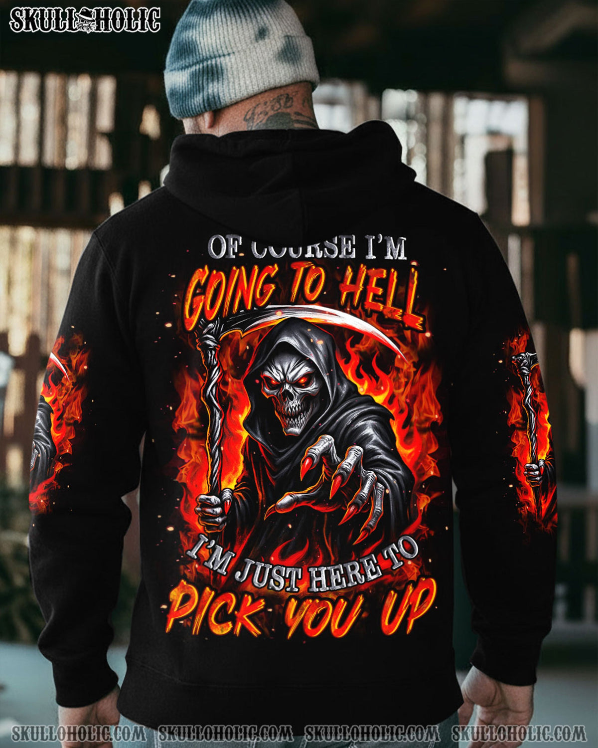 BLISSCORNERS OF COURSE I'M GOING TO HELL SKULL REAPER ALL OVER PRINT